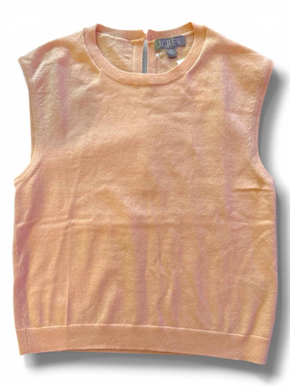 NWT J Crew Featherweight Cashmere-Blend Cropped Sweater Shell - Peach Coral Sz M - Picture 4 of 11